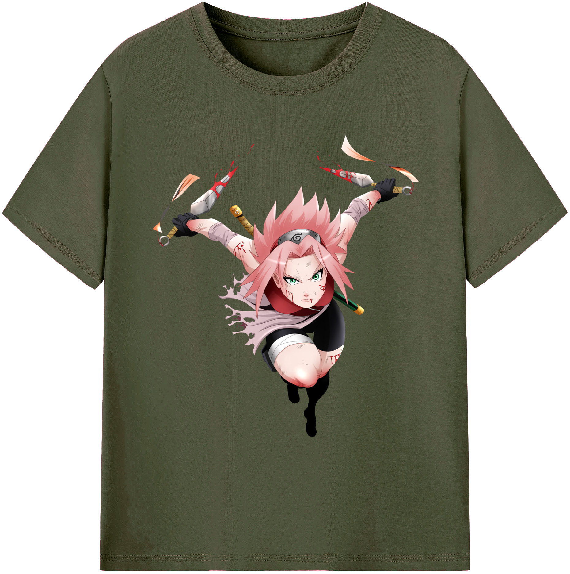 （画像用） NARUTO -ナルト- 春野サクラ Haruno Sakura 綿100％ メンズ半袖Tシャツ｜肌触りやわらか＆通気性